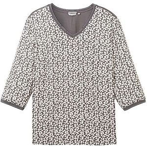 TOM TAILOR Dames Plussize T-shirt met 3/4-mouw, 33766 - Grijs Bloemen Design, 46 NL