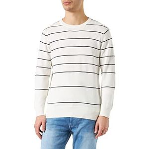 Hackett London Breton Stripe Crew Trui voor heren, Wit/Navy, M