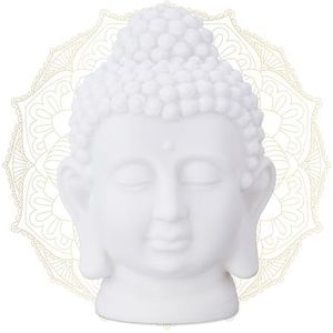 Relaxdays boeddha hoofd - boeddha beeld - 17 cm - zen decoratie - kunststof - wit
