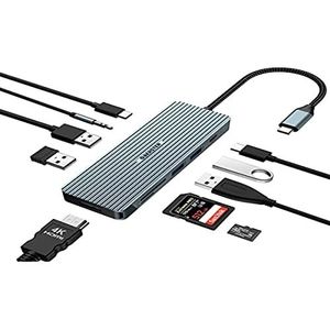 Docking Station 10 en 1 USB C-adapter (4K HDMI, 2 USB 3.0, 2 USB 2.0, USB C, PD 100W, Audio, Lector de Tarjetas SD/TF) compatibel met MacBook Pro/Air, Surface Pro/Go en type C apparaten