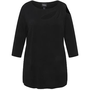 Ulla Popken Dames grote maten plus size shirt, cut-outs, A-lijn, boothals, 3/4-mouw 805091, zwart, 54/56 NL