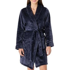 Amazon Essentials Halflange pluche badjas voor dames (verkrijgbaar in grote maten), marineblauw, S