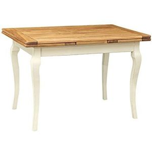 Koekjes uittrekbare tafel van massief lindenhout – landhuisstijl – shabby stijl – structuur wit antiek tafelblad natuur L 120 x D 80 x H 80 cm