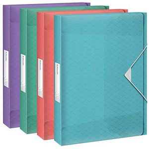 Esselte A4 Documentenbox, Capaciteit van 200 Vel Papier, Rugbreedte van 25 Millimeter, Organiser voor Documenten, Voor Thuis en op Kantoor, Reliëfpatroon, Colour'Breeze, Diverse Kleuren, 626261