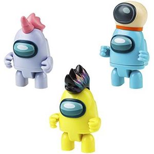 Bizak Among Us S3 – verpakking met 3 bewegende figuren met 3 grappige accessoires, afmetingen: 5-7 cm, verschillende modellen voor het verzamelen van blauw + geel + grijs (64116303)