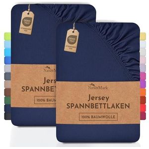 NatureMark 2-pak kinderhoeslakens van jersey. hoeslaken 100% katoen in vele maten en kleuren BRANDKWALITEIT ÖKOTEX Standaard 100. 70x140 cm. Marineblauw