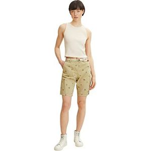 TOM TAILOR Dames Chino bermuda shorts met riem 1031285, 29579 - Green Print Leaf Design, 32
