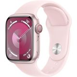 Apple Watch Series 9 (GPS + Cellular 41 mm) Smartwatch - Kast van roze aluminium - Lichtroze sportbandje M/L. Conditie bijhouden, Saturatie-app en Ecg-app, Always-on Retina-display, waterbestendig