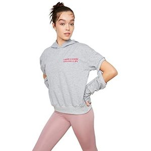 Trendyol Dames grijze hals gedetailleerd bedrukt slim gebreid sweatshirt, grijs, extra klein