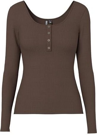 PIECES - PCKITTE - Shirt - Chocoladebruin - Lange Mouw - Slanke Pasvorm