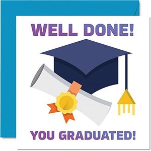 Well Done Cards - Gefeliciteerd Graduation - Afgestudeerd, Good Luck Gifts Examen Schoolkaart GCSE Uni, 145mm x 145mm Good Luck Charm Wenskaarten voor Student Vrienden Familie Examens