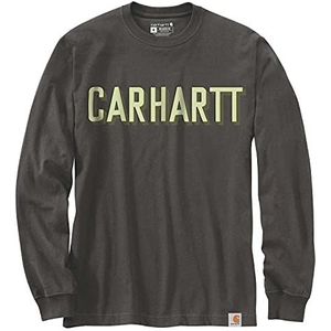Carhartt Heren Relaxed Fit Heavyweight Long-Sleeve Block Logo Graphic Work Utility T-shirt, turf, M