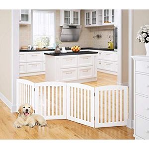 PAWLAND-Configureerbaar Opvouwbaar Vrijstaand Paneel Houten Hondenhek Met Poort,Hond Hek Afsluithek Hondenhek Configuratiehek, Hout,3 Panelen，24 Inch,Wit,