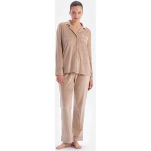 Dagi Lichtbruin fluwelen shirt voor dames, pyjama, 2XL, lichtbruin, XXL