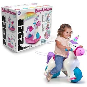 FEBER Baby Unicorn, loophulp in eenhoornvorm, 2-in-1 loophulp en wip, met wie- en trompetgeluid, ontwikkelt psychomotorische vaardigheden, kinderen vanaf 3 jaar, beroemd (FED35000)