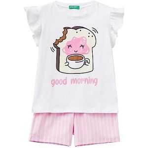 United Colors of Benetton Meisjes Pig (T-shirt + short) 30960P04R pyjamaset, wit 901, XXS, wit 901, XXS