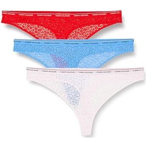 Tommy Hilfiger Set van 3 premium essentiële tanga's voor dames, Rood (Fierce Red/Blue Spell/Pearly Pink), M