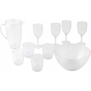 Cambridge COMBO-7986A Fete Serving Set, With Jug, Tumblers, Wine Glasses, and Bowl, Diamond Design, 10 Piece Set, BPA Free Plastic Cups for Outdoor Use, Parties, Holiday Homes & Camping, Green