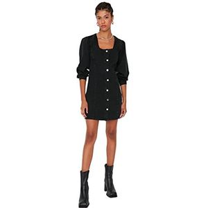 Trendyol Dames vrouw mini A-lijn V-hals denim jurk, zwart, 38, Zwart, 64