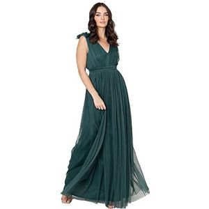 Maya Deluxe Maxi-jurk voor dames, met ruches, schouderdetail, bruidsmeisje, smaragdgroen, 16