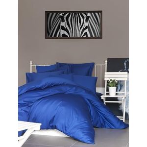 Luxe Dark Blue Satin Super King Hoeslaken, 180 x 200 + 30 cm, 100% katoen, 210 draden count, 125 gr/m², machinewasbaar op 30 °C, zacht en duurzaam