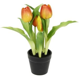 Flair Flower Kunsttulpen in pot, real-touch, bloemen, lentedecoratie, paasdecoratie, tulp, tulpen, latex, kunstbloemen, tafeldecoratie, steelbloem, zijden bloem, oranje