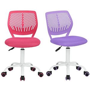 FurnitureR 2 stuks Home Office-stoel, ergonomische verstelbare hoogte draaibare rolstoel, computerstoel voor thuis, kantoor en studie, metaal, roze, paars, 38,5 cm x 40 cm x 75-87 cm
