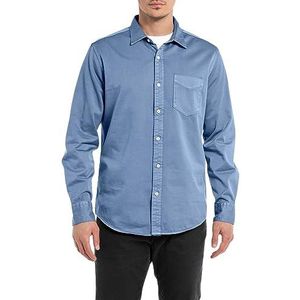 Replay Herenhemd met lange mouwen van katoen, Powder Blauw 593, XL