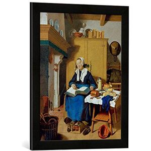 Ingelijste foto van Jean-Etienne Liotard ""oude vrouw"", kunstdruk in hoogwaardige handgemaakte fotolijst, 40x60 cm, zwart mat