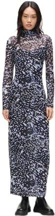 Karl Lagerfeld Jeans, Dames, Ls Mesh Lights All Over Print Jurk, Bodycon Fit, Veelkleurig, XS