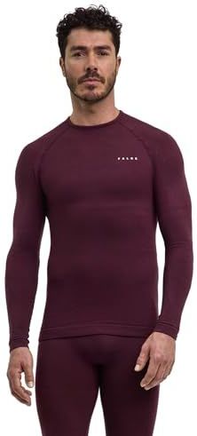FALKE Heren Top van onderlaag Wool-Tech Protective M L/s Sh wol functioneel materiaal sneldrogend 1 stuk, Rood Barolo 8526, S