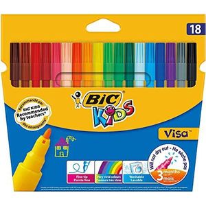BIC Kids Visa Dunne Viltstiften - Verschillende Kleuren, Pak van 18 Stuks