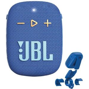 JBL Wind 3S Mini Draagbare Bluetooth Speaker met Bass Boost van Harman Kardon - Robuuste Luidspreker Voor Sport en Outdoor met Clip voor Fiets, Scooter en Motorfiets - Waterdicht tot IP67 - Blauw