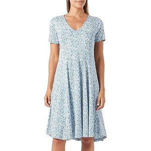 KAFFE Midi-jurk voor dames, bloemenprint, korte mouwen, casual, dames, Blauw/Chalk Flower Print, XS