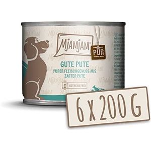 MjAMjAM - Premium natvoer voor honden - goede pure kalkoen, pak van 6 (6 x 200 g), graanvrij met extra vlees