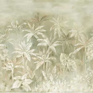 Rasch Behang 364507 - Fotobehang op vlies met palmen in aquarel look in groen, crème en beige uit de collectie Magicwalls - 2,65 m x 2,65 m (l x b)