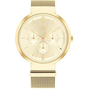 Tommy Hilfiger Analoge Multifunctionele Quartz Horloge voor vrouwen met Goudkleurige RVS mesh armband - 1782539, Champagne, armband