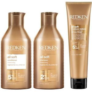Redken, Routine Voor Droog en Breekbaar Haar, Set van Shampoo, Conditioner en Leave-In, Revitaliseert en Hydrateert, Met Arganolie en Hyaluronzuur, All Soft