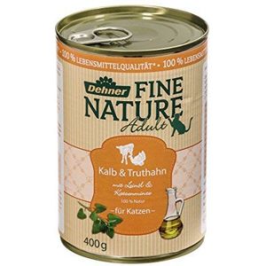Dehner Fine Nature Kattenvoer voor volwassenen, levensmiddelenkwaliteit, kalf en kalkoen, 6 x 400 g (2,4 kg)