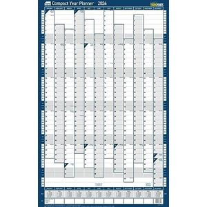 Sasco 2024 Compacte jaarlijkse muurplanner, papieren mini-whiteboard poster stijl droog uitwisbare kalender, kleine wandplanner met pen en stickers, wandkaart en notitiebord, portret, blauw, 405 x 610