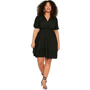 Trendyol Vrouwen Plus Size Mini Wrapover Regular Geweven Plus Size Jurk, Zwart, 3XL grote maten