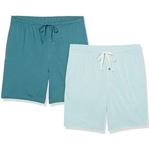 Amazon Essentials Katoenen pyjamabroek voor heren, verpakking van 2, donkerturkooisgroen/ijsblauw, XX-Small