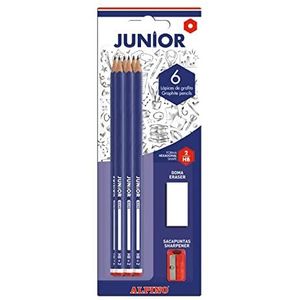 Alpino JU000016 - Blister 6 potloden, puntenslijper en gum