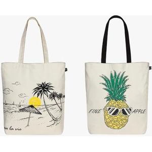 Ecoright boodschappentas, katoenen stoffen tas, bedrukt met rits, robuuste draagtas met handvat, stoffen tas voor dames, gebruiksgemak, Sea La Vie Fine Apple, Eén maat, Utility