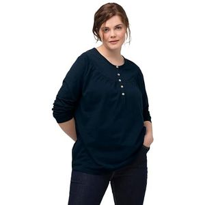 Ulla Popken Dames met Button Panel in slub Jersey T-shirt, Marine, Regular, marineblauw, 50/52 NL