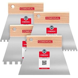 COMENSAL® Set van 4 spatels, getand, spatel, 150 mm, roestvrij staal, 4 x 4 C1, 6 x 6 C2, 8 x 8 C4, made in EU