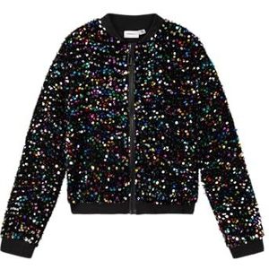 NAME IT Nkfrunica Ls Bomberjack voor meisjes, Zwart/Detail:MULTI, 134-140