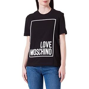 Love Moschino Dames Regular Fit Short Sleeeveswith Logo Box Design T-Shirt, Zwart, 46