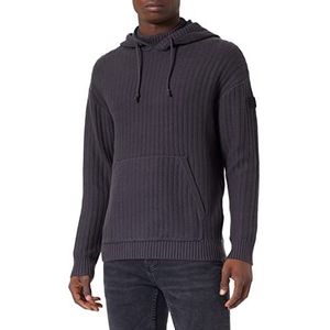 TOM TAILOR Denim Uomini Pullover met capuchon met geribbelde structuur 1032327, 29476 - Coal Grey, XXL