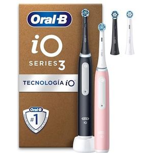 Oral-B iO Series 3 Plus Edition Elektrische tandenborstel/elektrische tandenborstel, plus 4 opzetborstels, 3 poetsmodi voor tandverzorging, ontworpen door bruin, mat zwart/blush pink
